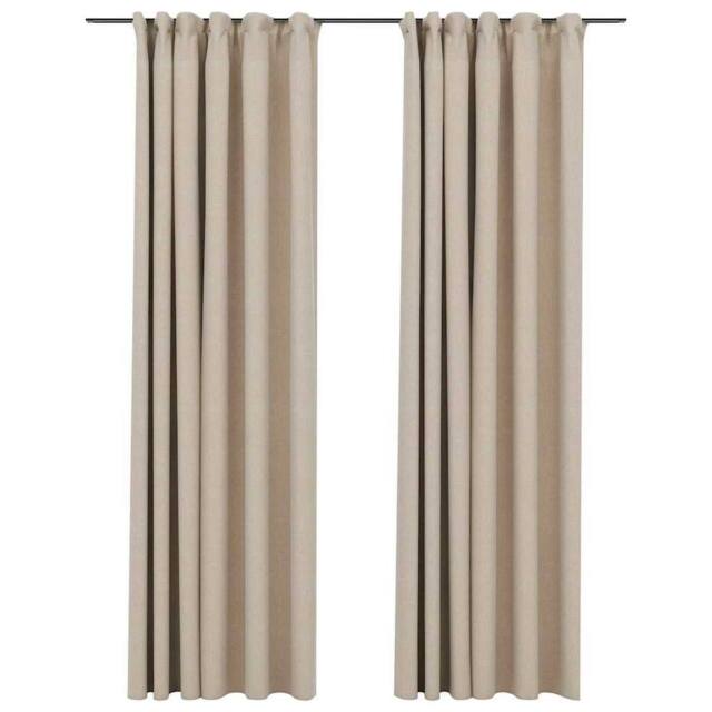 Berkfield Home Linen-Look Blackout Curtains with Hooks 2 pcs Beige 140x245 cm - image 1