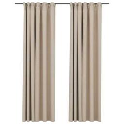 Berkfield Home Linen-Look Blackout Curtains with Hooks 2 pcs Beige 140x245 cm - thumbnail 1