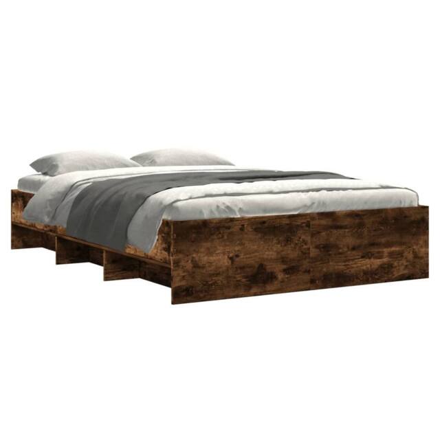 Berkfield Home Durable Bed Frame without Mattress Smoked Oak 140x200 cm Engineer in Brown - image 1