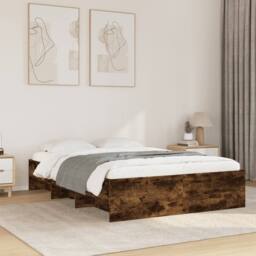 Berkfield Home Durable Bed Frame without Mattress Smoked Oak 140x200 cm Engineer in Brown - thumbnail 2