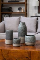 Orsina Handcrafted Large Vase, Glazed Finish Flower Vase, Versatile Stoneware, Portable Large Pottery Vase in Dark Grey - thumbnail 2