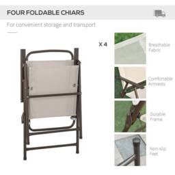 OUTSUNNY 6 Piece Patio Dining Set with Garden Umbrella 4 Folding Chairs in Beige - thumbnail 4