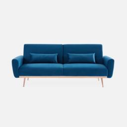 sweeek 3-seater Velvet Convertible Sofa Bed in Blue - thumbnail 2