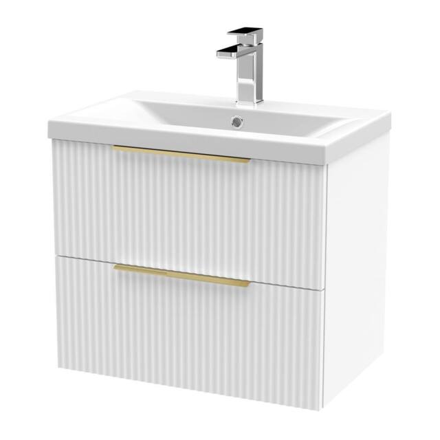 Balterley Fluted Front Wall Hung 2 Drawer Vanity Basin Unit, Satin White, 600mm in White - image 1