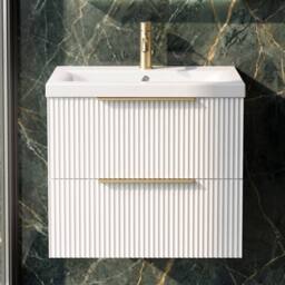 Balterley Fluted Front Wall Hung 2 Drawer Vanity Basin Unit, Satin White, 600mm in White - thumbnail 8