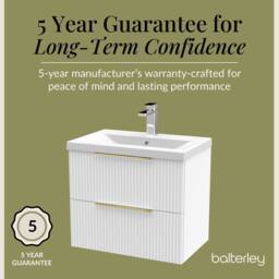 Balterley Fluted Front Wall Hung 2 Drawer Vanity Basin Unit, Satin White, 600mm in White - thumbnail 6