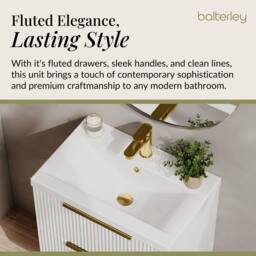 Balterley Fluted Front Wall Hung 2 Drawer Vanity Basin Unit, Satin White, 600mm in White - thumbnail 4