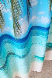 Neel Blue Beach Themed Shower Curtain with Hooks, Water Resistant Bathroom Curtains - Size: 180 cm width x 200 cm drop - thumbnail 4