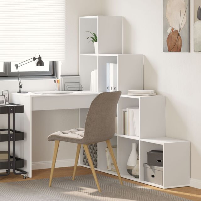 Berkfield Home Corner Desk with Shelf with Storage White Standard Engineered wood & MDF - image 1