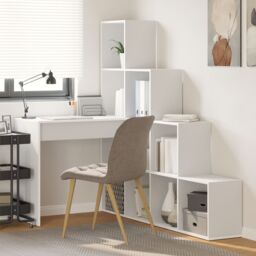 Berkfield Home Corner Desk with Shelf with Storage White Standard Engineered wood & MDF - thumbnail 1