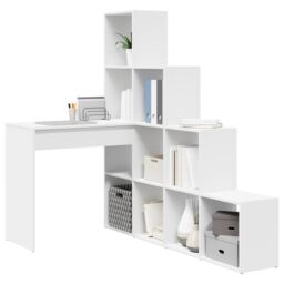 Berkfield Home Corner Desk with Shelf with Storage White Standard Engineered wood & MDF - thumbnail 3