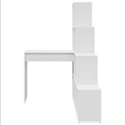 Berkfield Home Corner Desk with Shelf with Storage White Standard Engineered wood & MDF - thumbnail 4