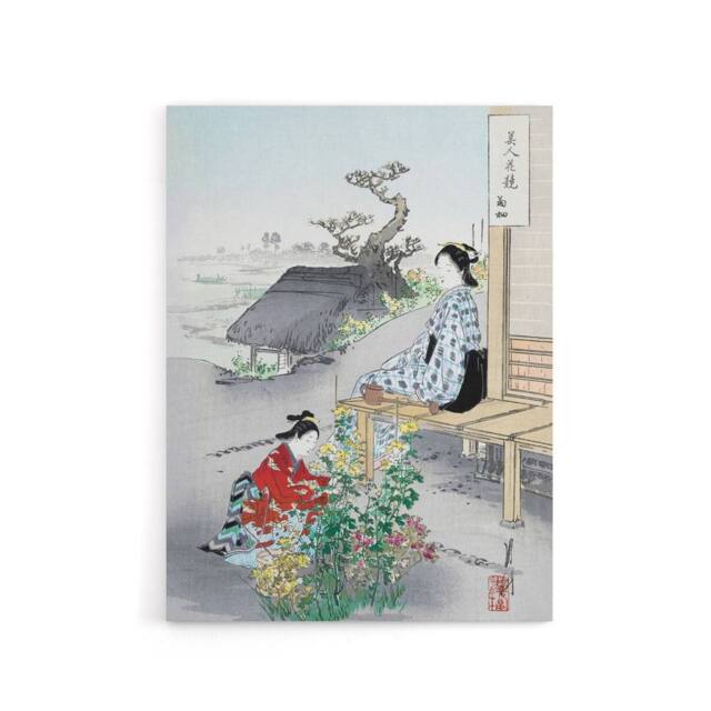 "Artery8 Caring For The Chrysanthemums Canvas Wall Art Print Ogata Gekko in Green - Size: W18"" x H24""" - image 1