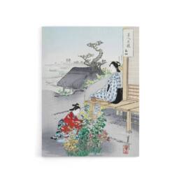 "Artery8 Caring For The Chrysanthemums Canvas Wall Art Print Ogata Gekko in Green - Size: W18"" x H24""" - thumbnail 1