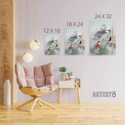 "Artery8 Caring For The Chrysanthemums Canvas Wall Art Print Ogata Gekko in Green - Size: W18"" x H24""" - thumbnail 4