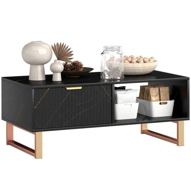Kelvenix Marble-Effect Coffee Table black - Size: 0.6m2 - image 1
