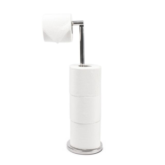 OHS 2-in-1 Freestanding Toilet Roll Holder Bathroom Paper Organiser in Silver - image 1