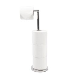 OHS 2-in-1 Freestanding Toilet Roll Holder Bathroom Paper Organiser in Silver - thumbnail 1