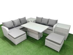 Fimous Outdoor Garden Furniture Sets 8 Seater Wicker Rattan Furniture Sofa Sets w/ Adjustable Lifting Dining or Coffee Table high Back Lounge Sofa 2 - thumbnail 1