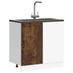 Berkfield Home Sink Base Cabinet Lucca Smoked Oak Engineered Wood in Brown - thumbnail 1