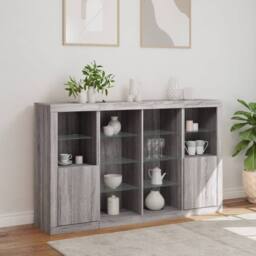 Berkfield Home Sideboards with LED Lights 3 pcs Grey Sonoma Engineered Wood - thumbnail 4