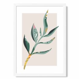 ARTZE Papyrus Leaf Green & Red Minamilist Framed Print SIZE: A2 with White Frame - Size: A4