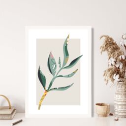 ARTZE Papyrus Leaf Green & Red Minamilist Framed Print SIZE: A2 with White Frame - Size: A4 - thumbnail 2