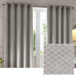 Paoletti Neptune Fully Lined Velvet Eyelet Curtain Pair in Silver - Size: 229 cm width x 229 cm drop - thumbnail 1