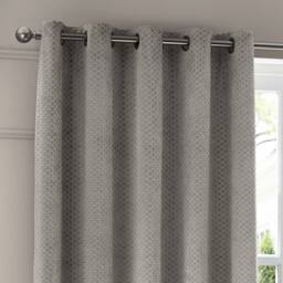 Paoletti Neptune Fully Lined Velvet Eyelet Curtain Pair in Silver - Size: 229 cm width x 229 cm drop - thumbnail 3