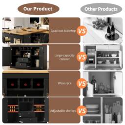 Rolipo Extendable Kitchen Island & Rotating Bar Table with Storage in Black - thumbnail 3
