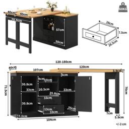 Rolipo Extendable Kitchen Island & Rotating Bar Table with Storage in Black - thumbnail 6