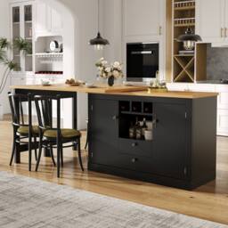 Rolipo Extendable Kitchen Island & Rotating Bar Table with Storage in Black - thumbnail 9