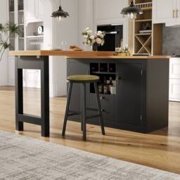 Rolipo Extendable Kitchen Island & Rotating Bar Table with Storage in Black - thumbnail 8