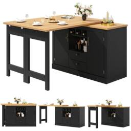 Rolipo Extendable Kitchen Island & Rotating Bar Table with Storage in Black - thumbnail 7