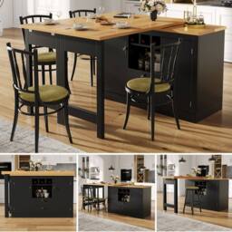 Rolipo Extendable Kitchen Island & Rotating Bar Table with Storage in Black - thumbnail 4