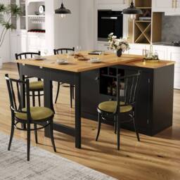 Rolipo Extendable Kitchen Island & Rotating Bar Table with Storage in Black - thumbnail 1