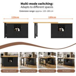 Rolipo Extendable Kitchen Island & Rotating Bar Table with Storage in Black - thumbnail 5