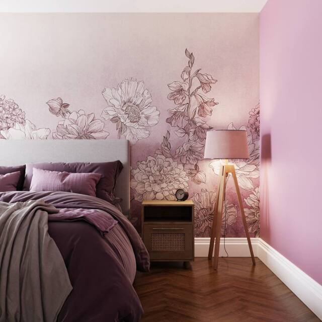 Superfresco Easy Muted Floral Lilac Print To Order 3m x 2.8m Mural in Purple - image 1