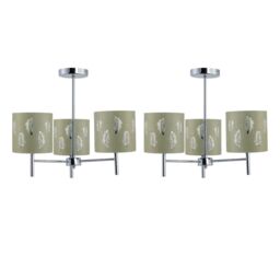First Choice Lighting Set of 2 Brea - Chrome 3 Light Fittings with Sage Green Fern Shades in Silver - thumbnail 1