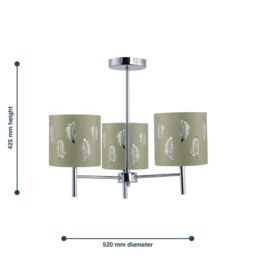 First Choice Lighting Set of 2 Brea - Chrome 3 Light Fittings with Sage Green Fern Shades in Silver - thumbnail 6