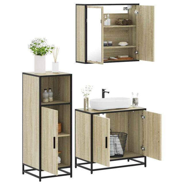 Berkfield Home 3 Piece Bathroom Furniture Set Sonoma Oak Engineered Wood in Brown - image 1