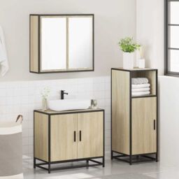 Berkfield Home 3 Piece Bathroom Furniture Set Sonoma Oak Engineered Wood in Brown - thumbnail 4