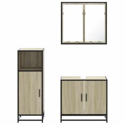 Berkfield Home 3 Piece Bathroom Furniture Set Sonoma Oak Engineered Wood in Brown - thumbnail 5