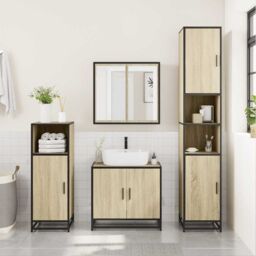 Berkfield Home 3 Piece Bathroom Furniture Set Sonoma Oak Engineered Wood in Brown - thumbnail 3