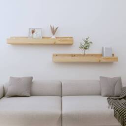 Berkfield Home Wall Shelves 2 pcs 80x12x9 cm Solid Wood Pine in Light Tan - Size: 80 x 12 x 9 cm - thumbnail 2