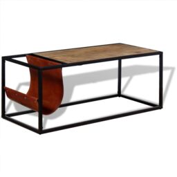 Berkfield Home Coffee Table with Genuine Leather Magazine Holder 110x50x45 cm - Size: 110 x 50 x 45 cm - thumbnail 4