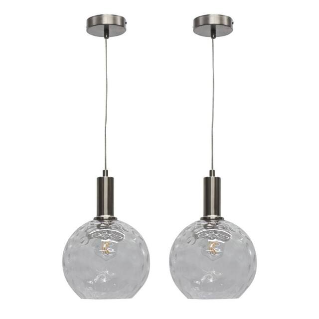 First Choice Lighting Set of 2 Barnum - Clear Dimple Glass Globe Satin Nickel Deco Pendants - image 1