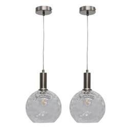 First Choice Lighting Set of 2 Barnum - Clear Dimple Glass Globe Satin Nickel Deco Pendants - thumbnail 1