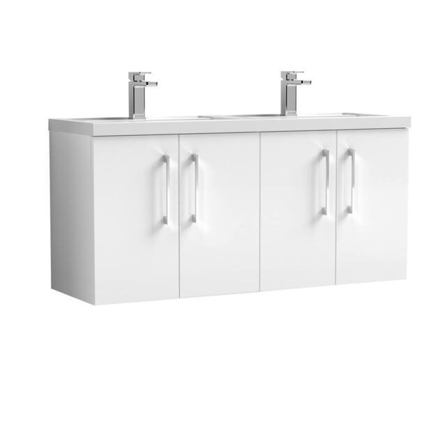 Balterley Level 1200mm Wall Hung 4-Door Vanity Unit & Double Basin - Gloss White - image 1