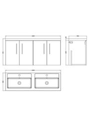 Balterley Level 1200mm Wall Hung 4-Door Vanity Unit & Double Basin - Gloss White - thumbnail 5